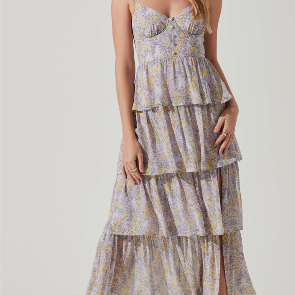 ASTR the Label Floral Tiered Maxi Dress in Lavender Yellow